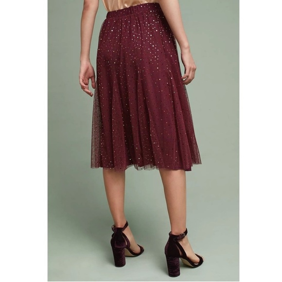 Anthropologie HD In Paris Everly Tulle Midi Skirt Burgundy Dots Women’s Size XS - Picture 2 of 9